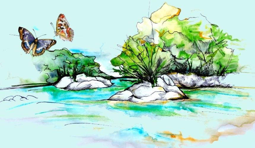 Handzeichnung eines Habitats der Oberen Neretva © Vanja Lazic