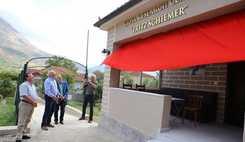 The research center has been inaugurated today, in presence of the Albanian president Ilir Meta. It will serve scientists to study this last great wild river in Europe and its tributaries. (From left to right: Prof. Aleko Miho, Prof. Fritz Schiemer, Albanian President Ilir Meta, Ulrich Eichelmann) © Taulant Haxhiasi